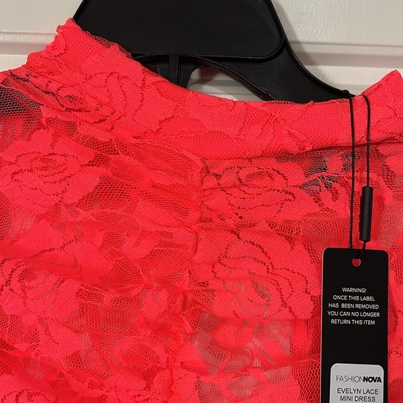 Fashion nova evelyn lace mini party dresss neon coral pink xl new - Picture 4 of 7